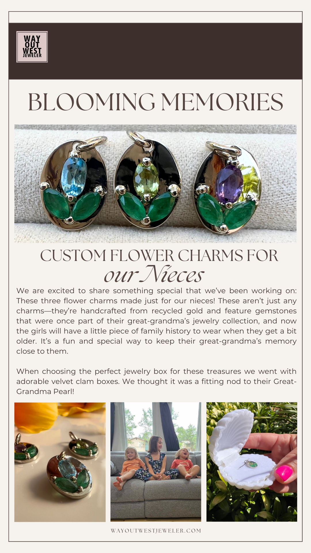 Solid 14K Gold, Flower Charms Made With Heirloom Gemstones