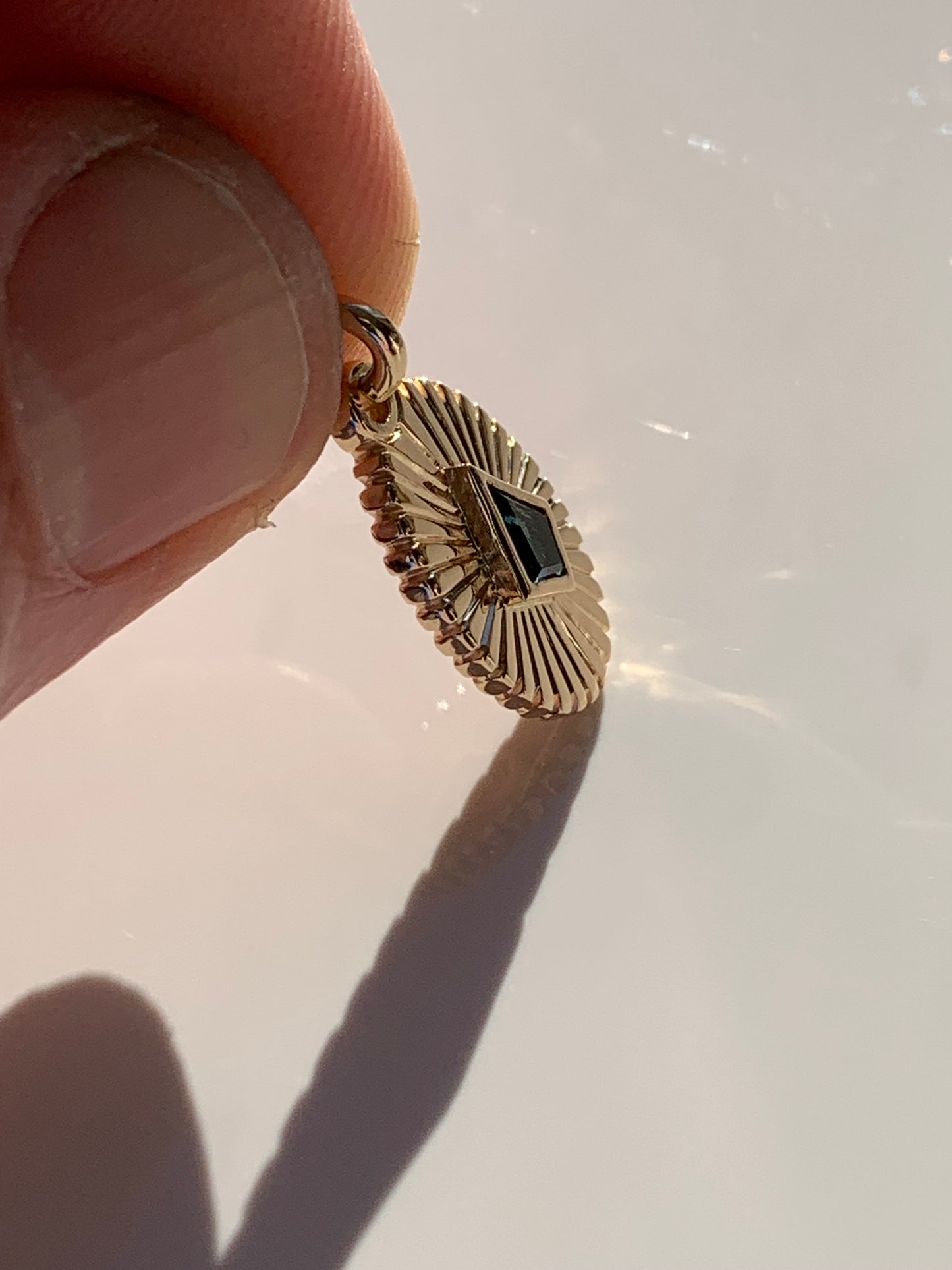Radiant sapphire charm in 14K Yellow