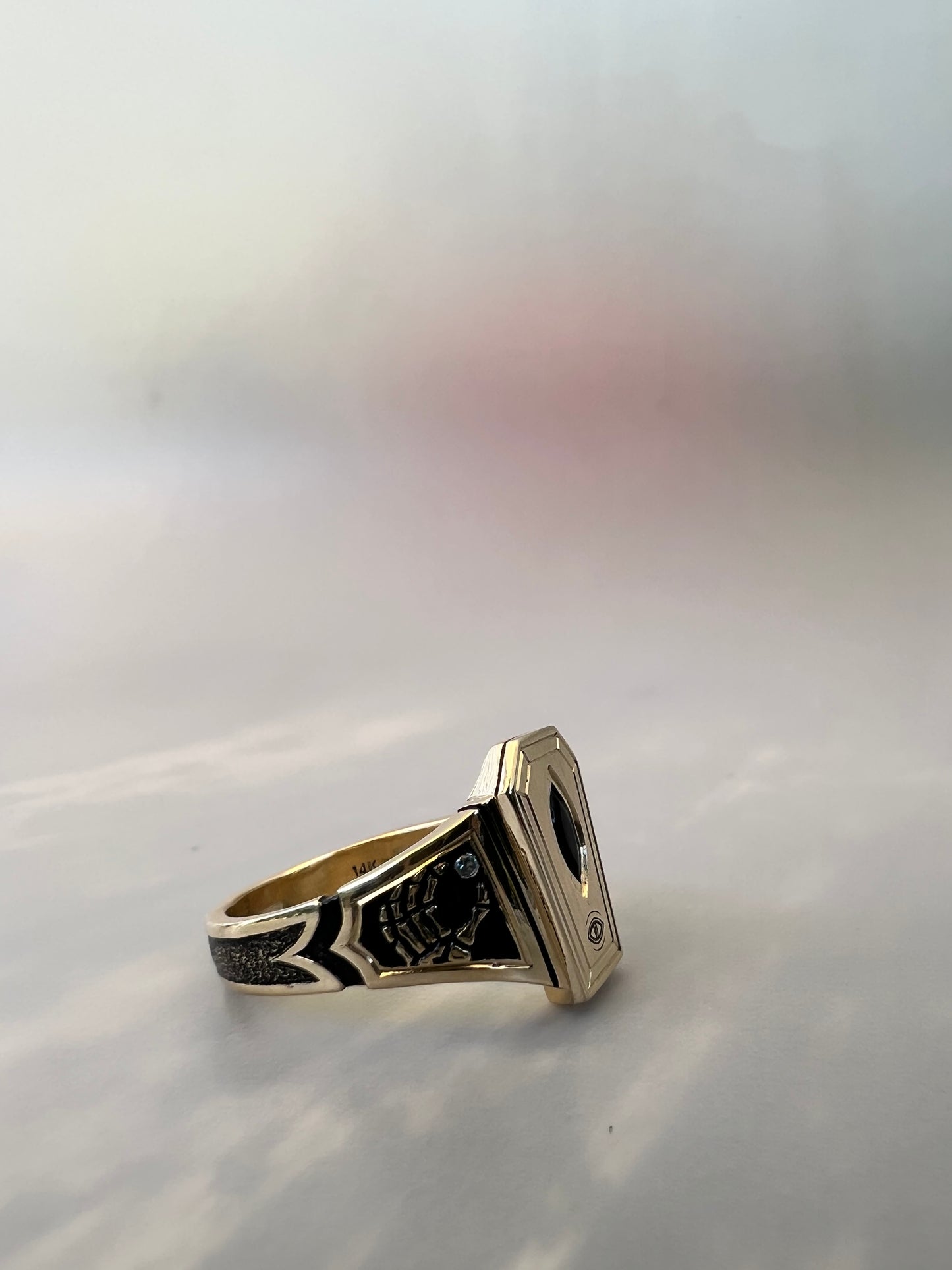 Custom Coffin-Shaped Signet Ring with Marquise Amethyst