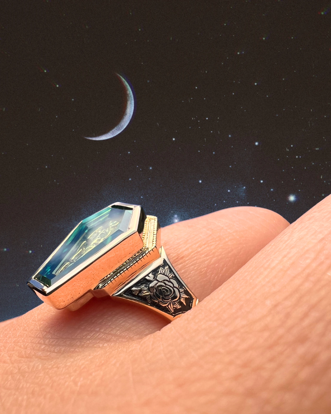 Custom Coffin-Shaped Moissanite Signet Engagement Ring