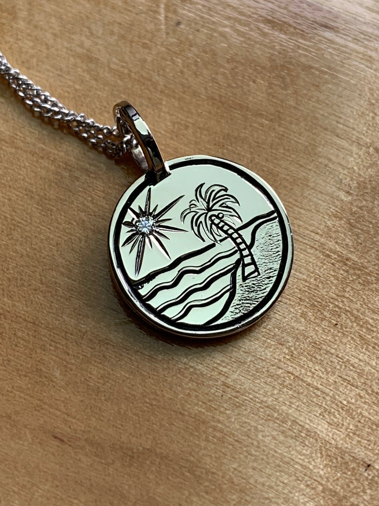 Custom white gold island charm