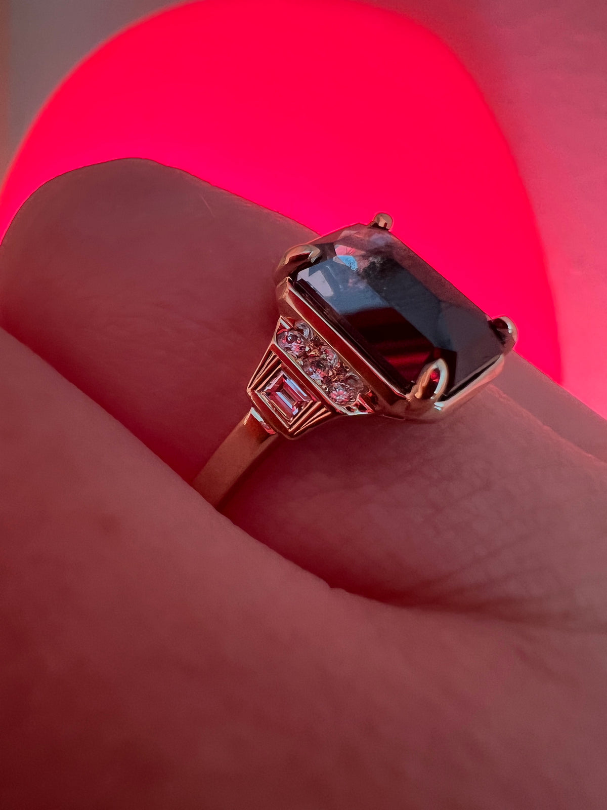 2.2ct Salt & Pepper Emerald Cut Diamond Ring in Solid Gold