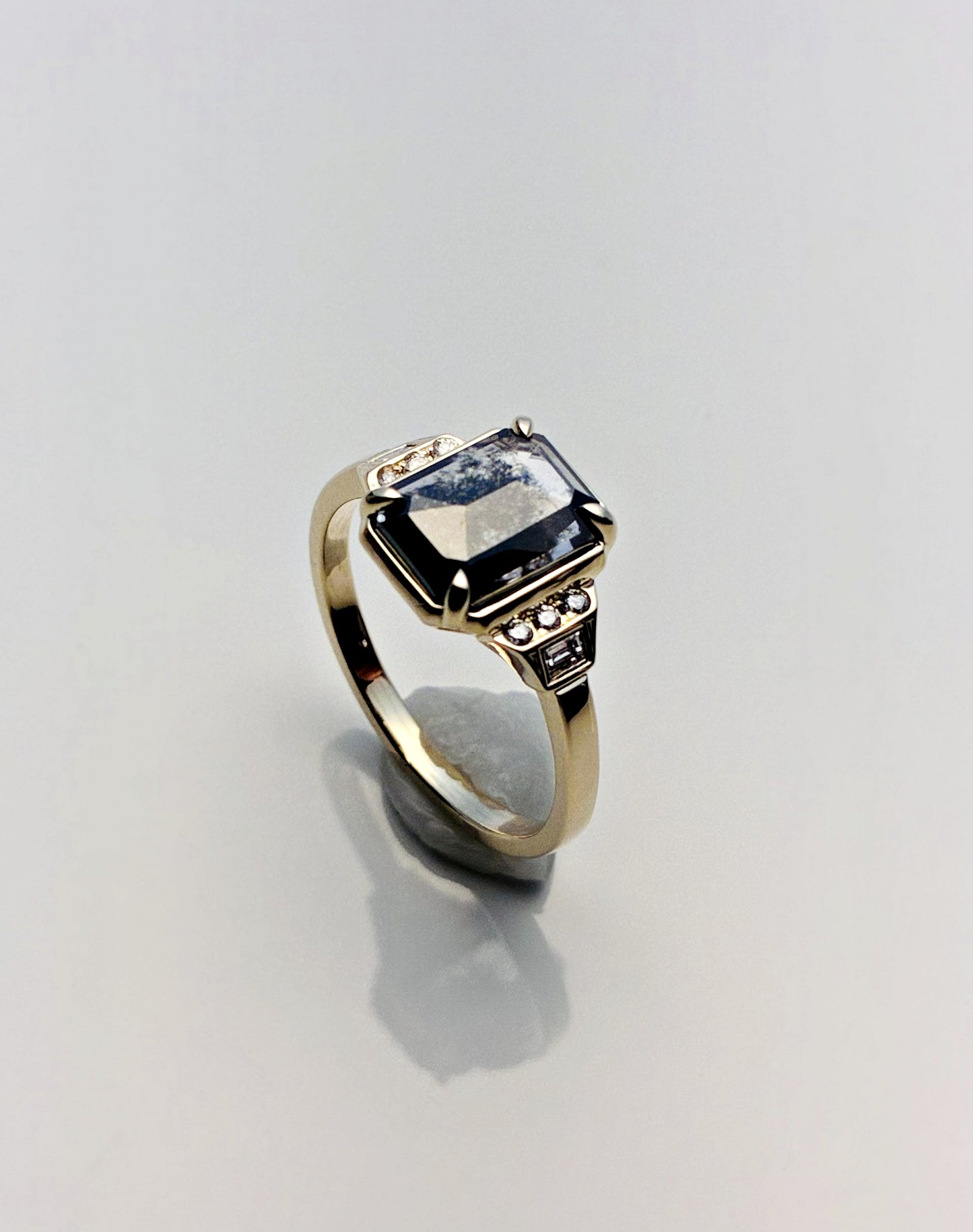 2.2ct salt and pepper diamond ring
