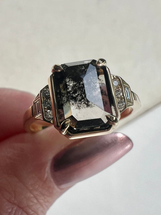 2.2ct salt and pepper diamond ring