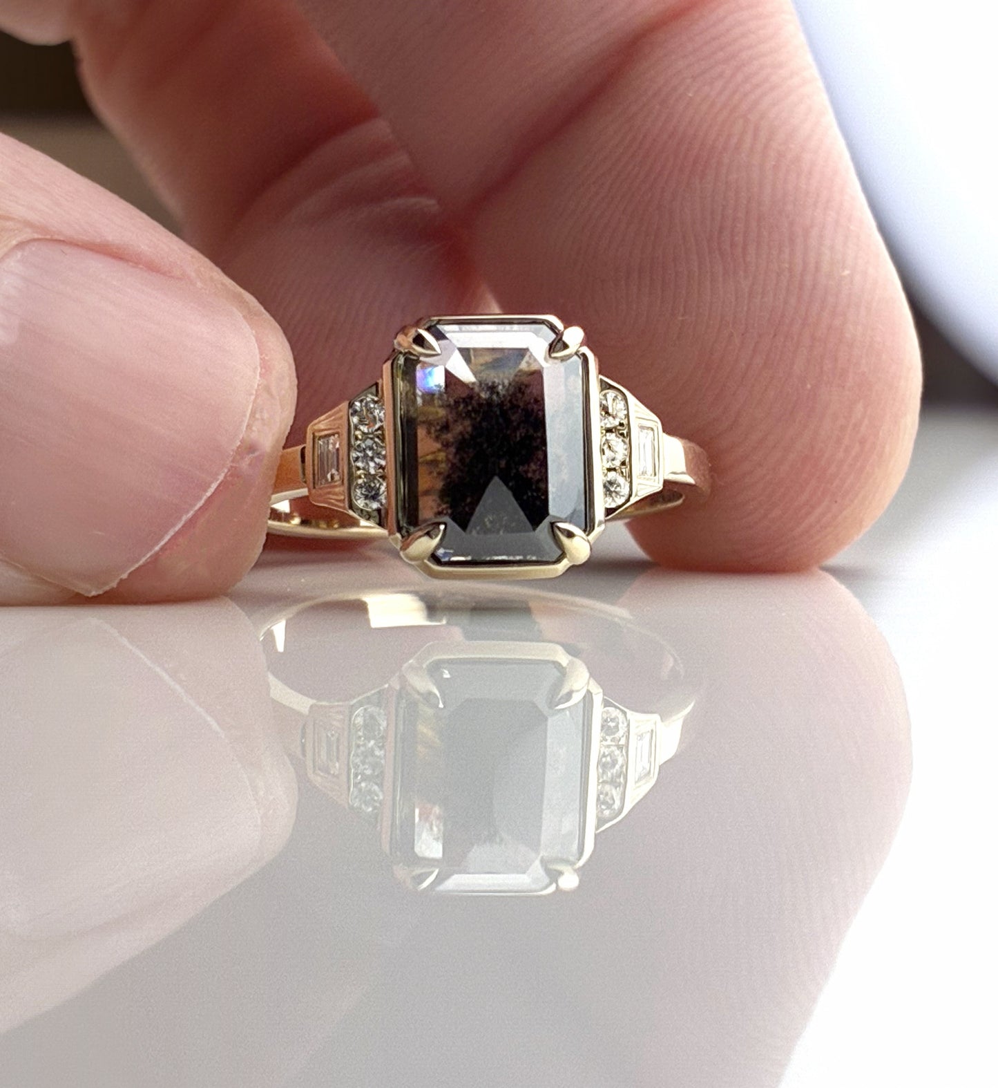 2.2ct salt and pepper diamond ring