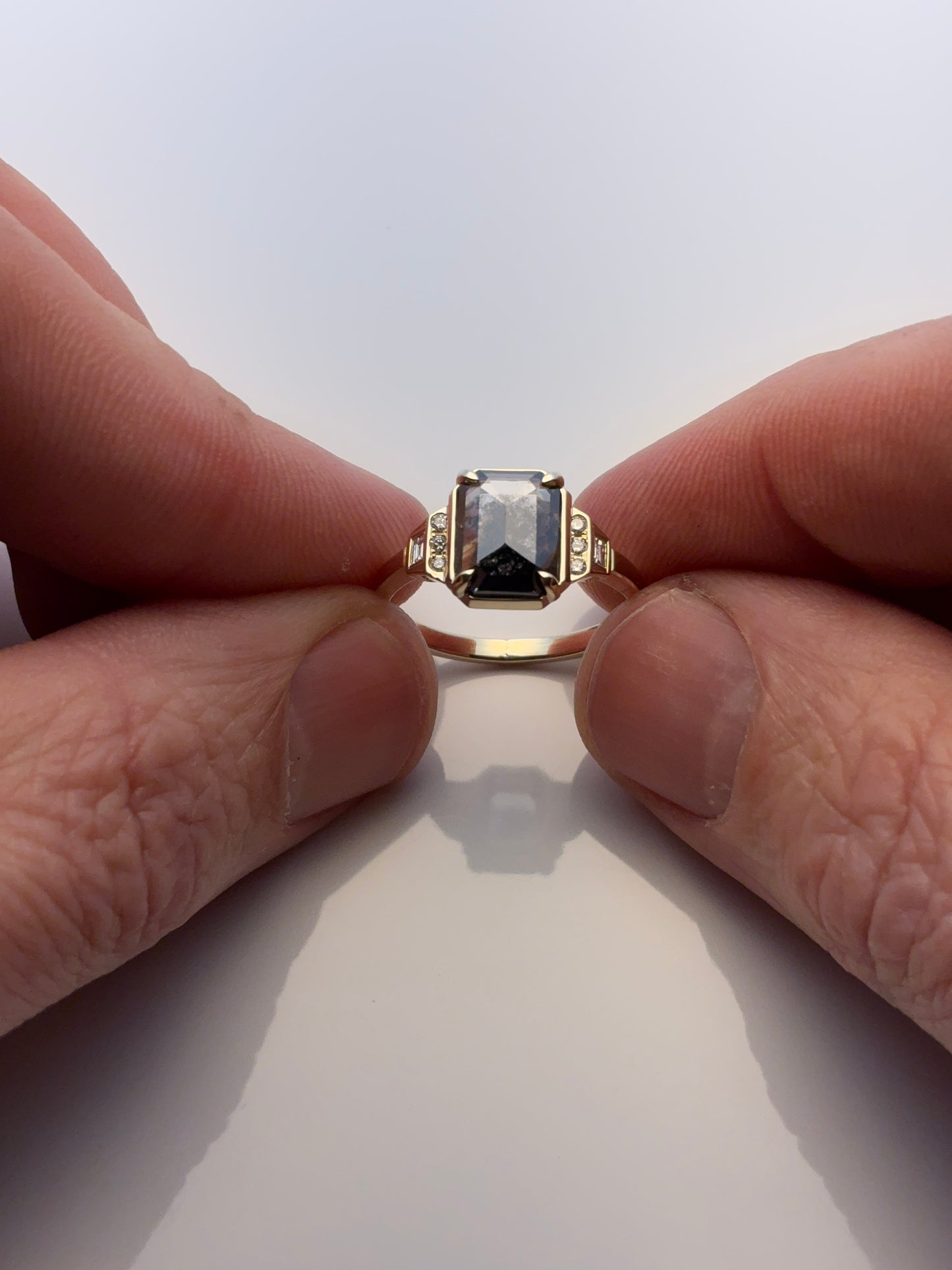 2.2ct salt and pepper diamond ring