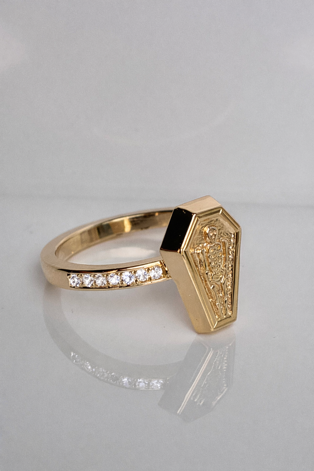 Coffin Ring with Diamonds