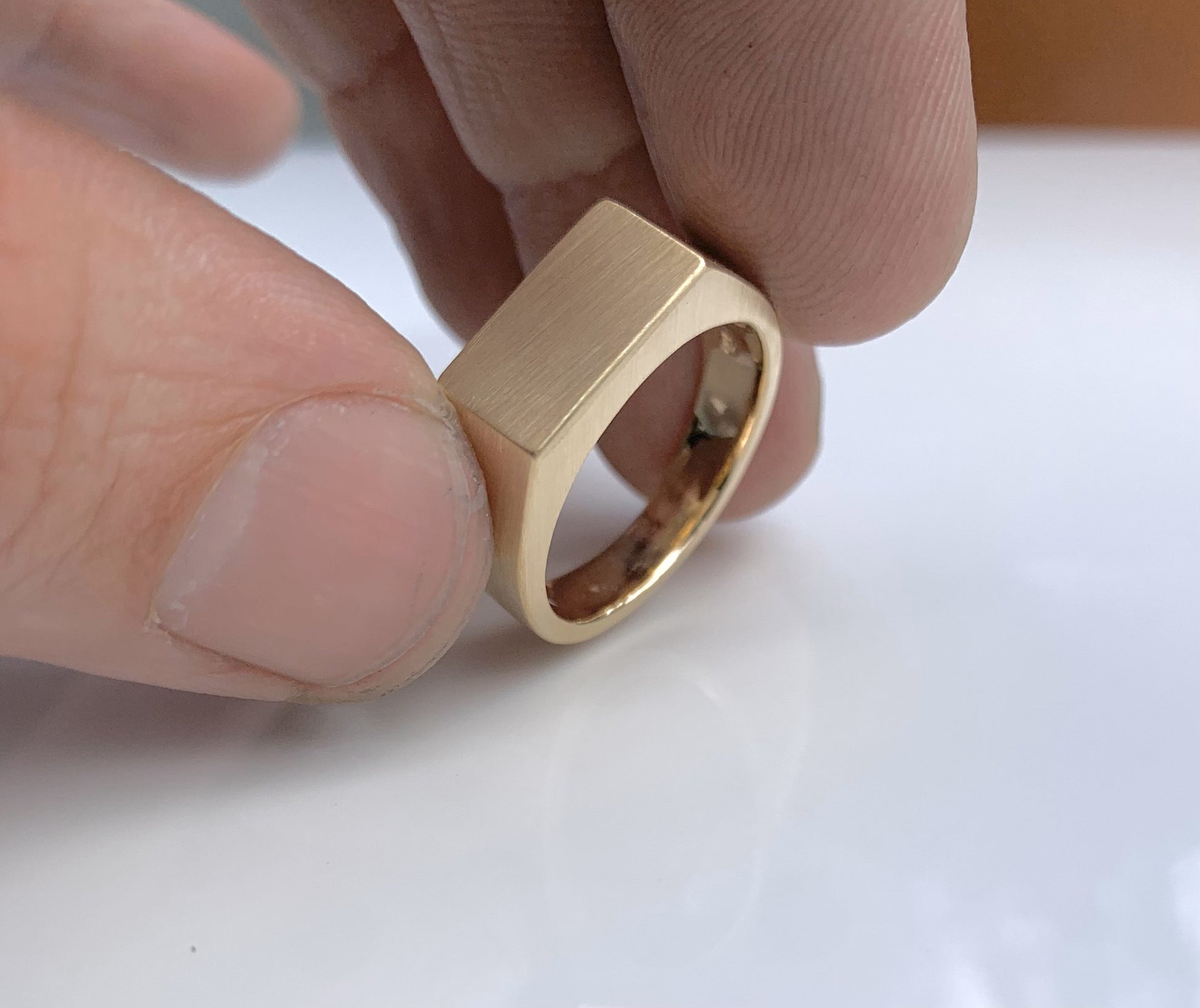 14k Yellow Gold Engravable Rectangular Signet Ring For Men - Smooth Polished Band