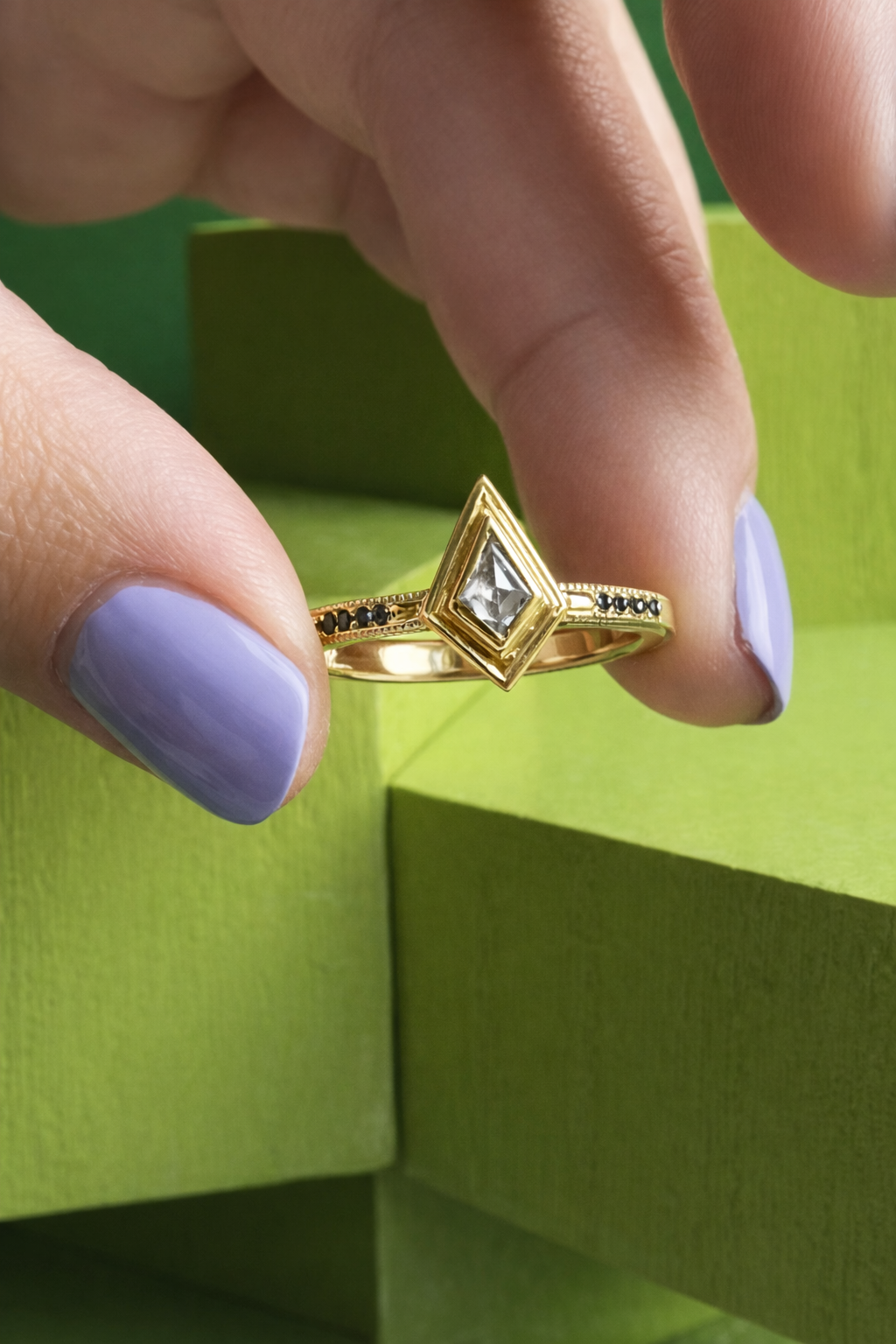 .25ct Kite Salt & Pepper Diamond Bezel Ring - 14k Gold