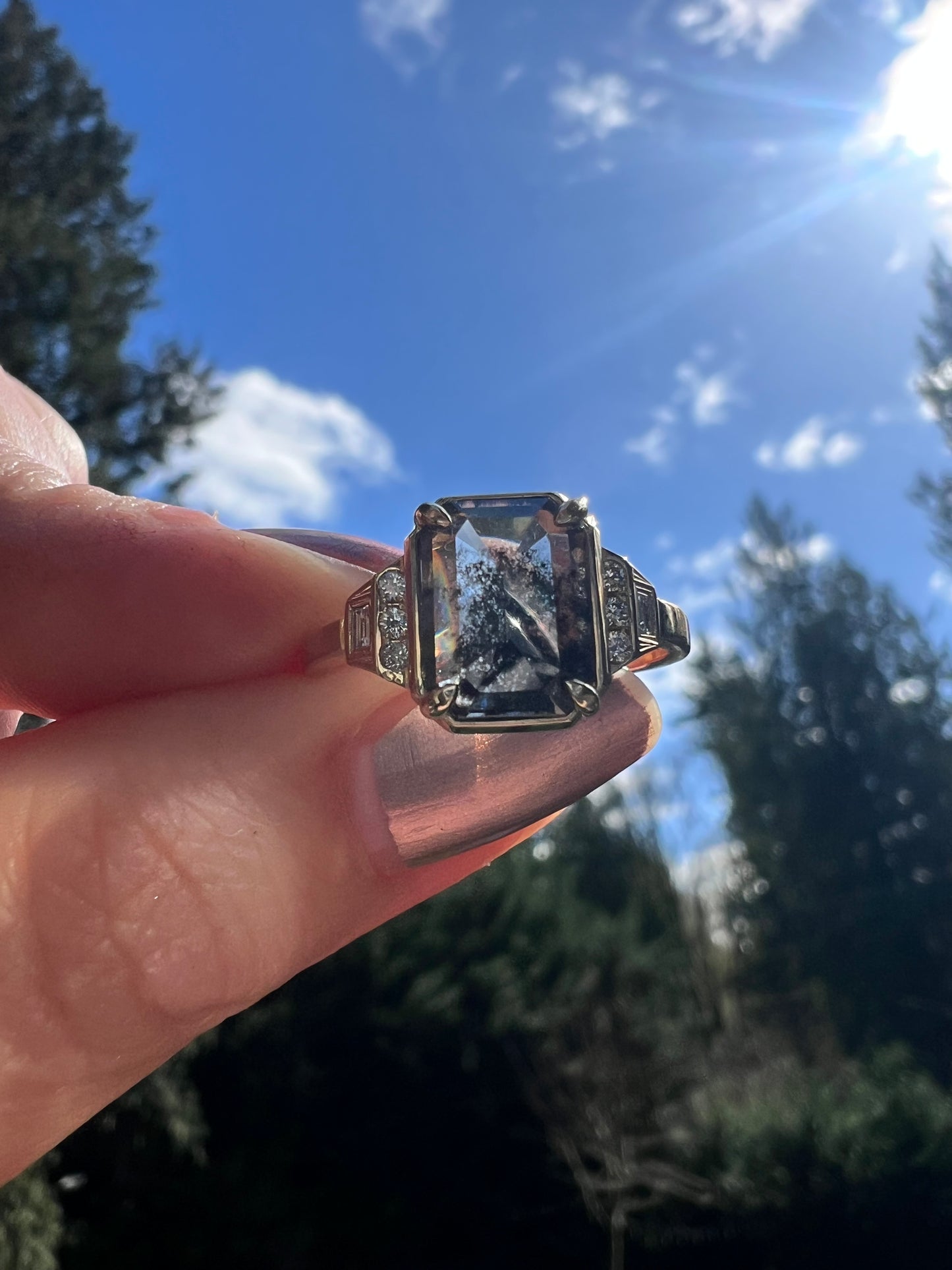 2.2ct salt and pepper diamond ring