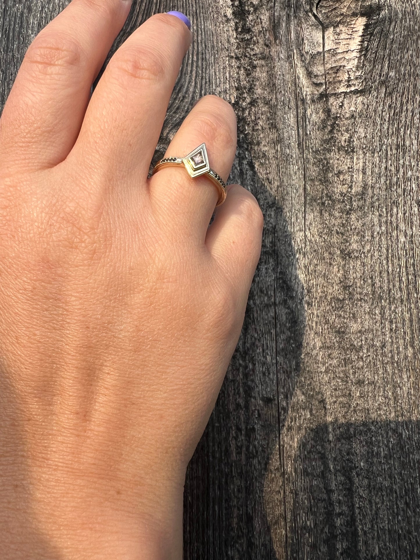 .25ct Kite Salt & Pepper Diamond Bezel Ring - 14k Gold