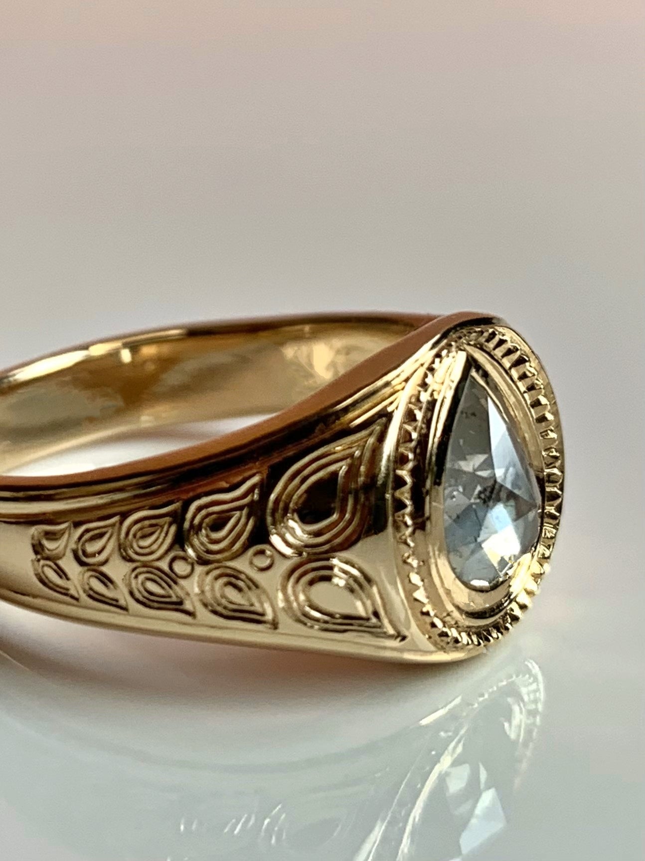 Handmade pear diamond signet ring