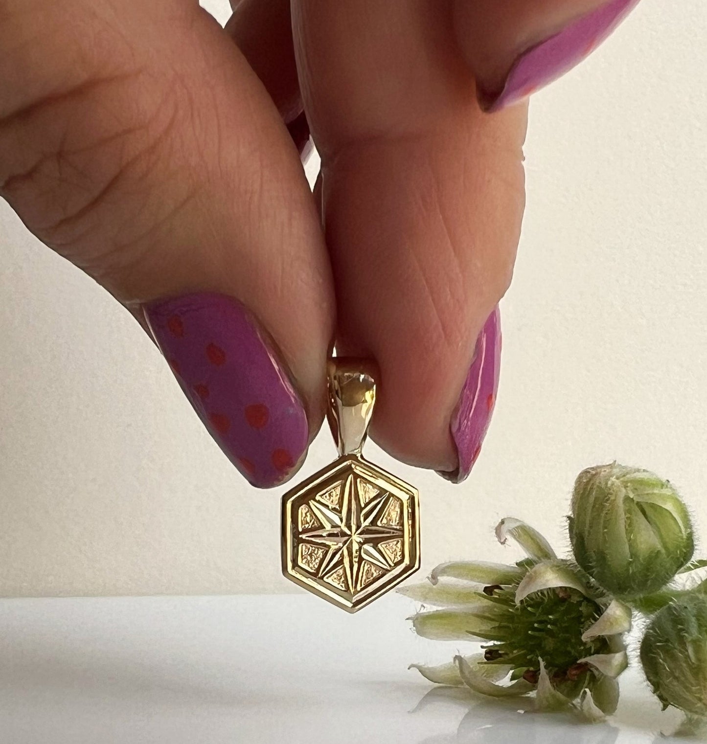 14K Hexagon Star charm