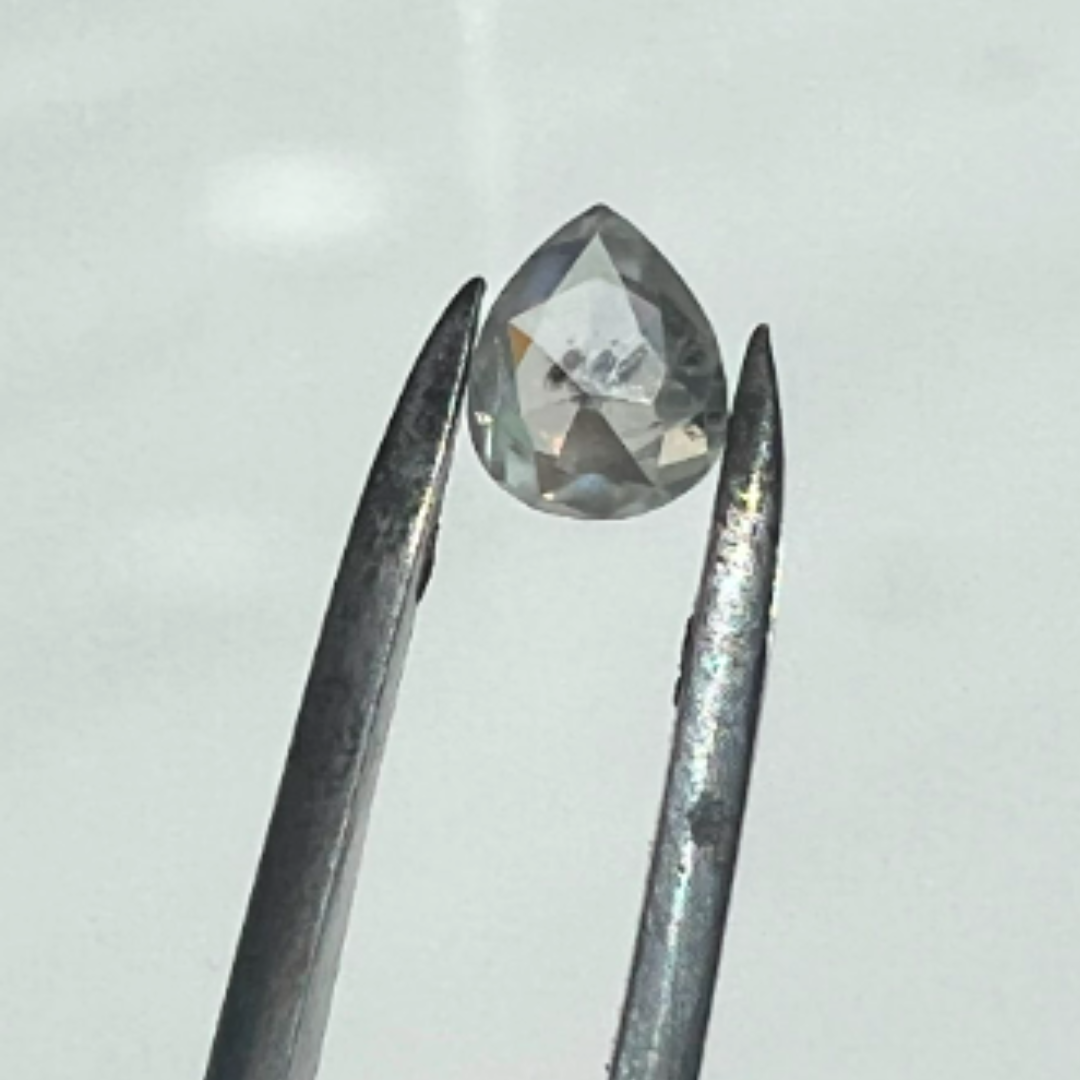 0.93CT Rosecut Pear, Natural Diamond, Soft Grey with Peppery Specks, 7.17X5.37X3.07MM