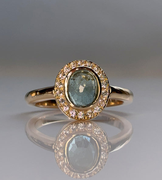 Aquamarine Ring with Sapphire Halo