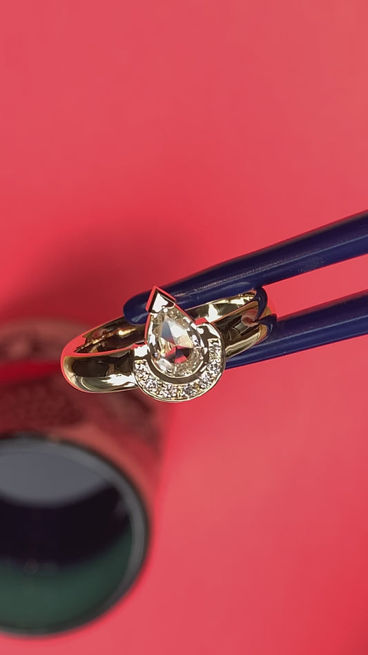 "Lucky" .71ct  Rosecut Sapphire Half Halo Ring - 14k Gold