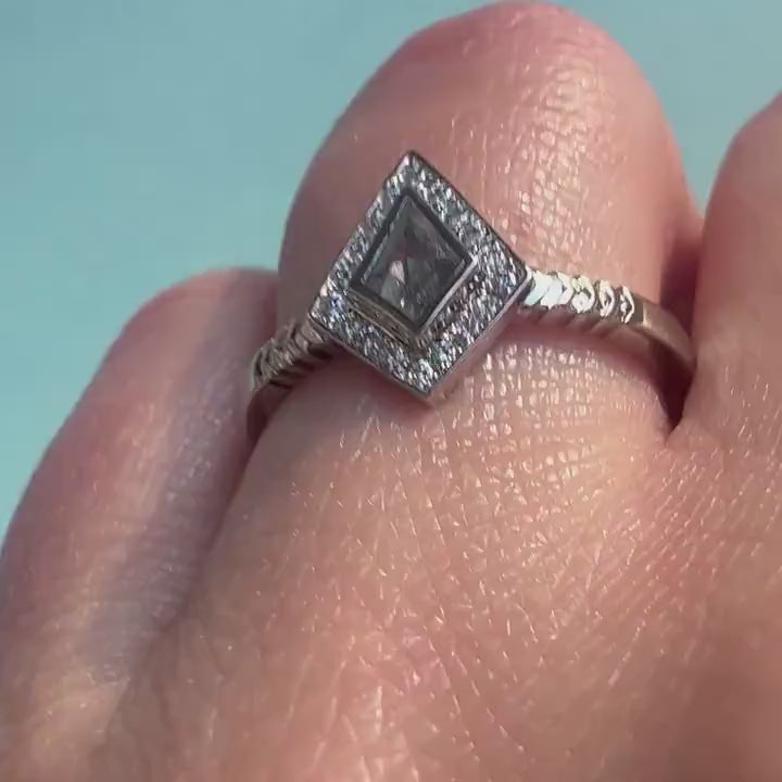 hand engraved Salt and pepper diamond engagement ring